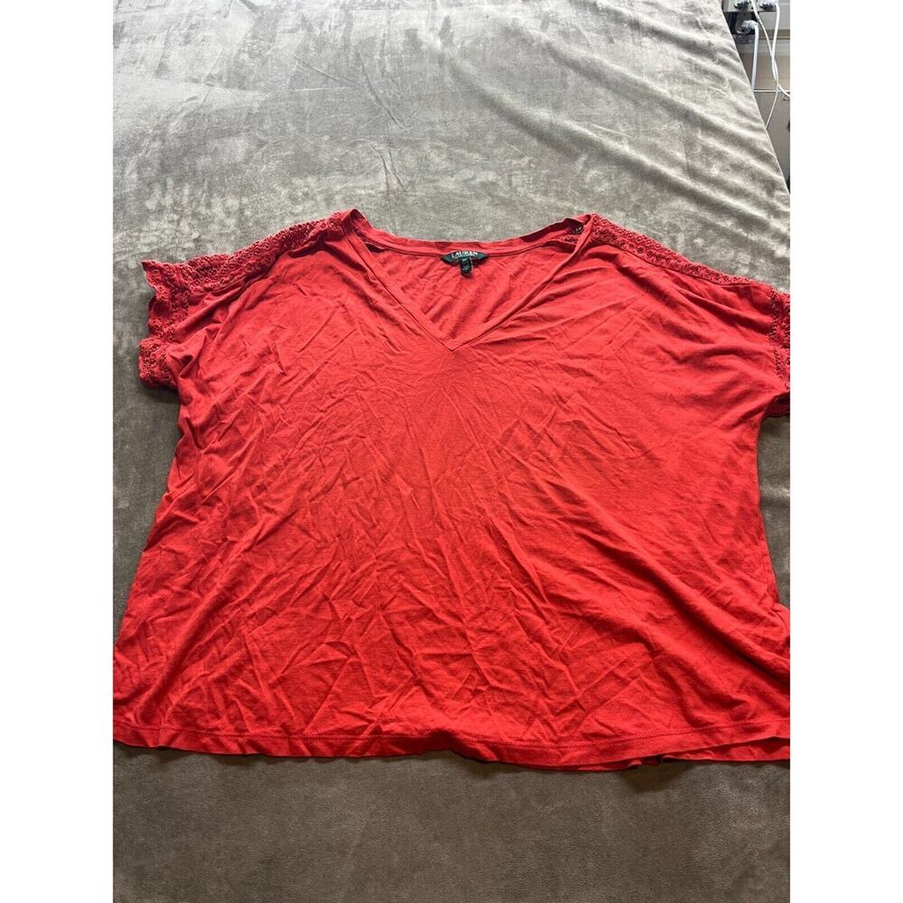 Lauren Ralph Lauren 3X Red V-Neck Crocheted sleeve Women's Shirt